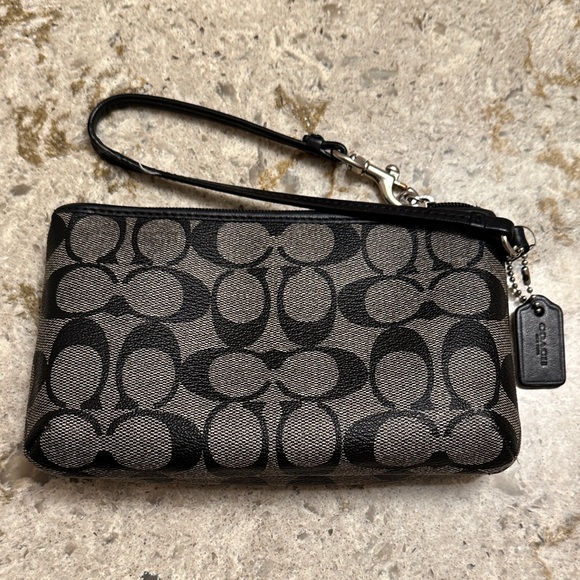Coach Signature Black and Gray Wristlet - Picture 2 of 4